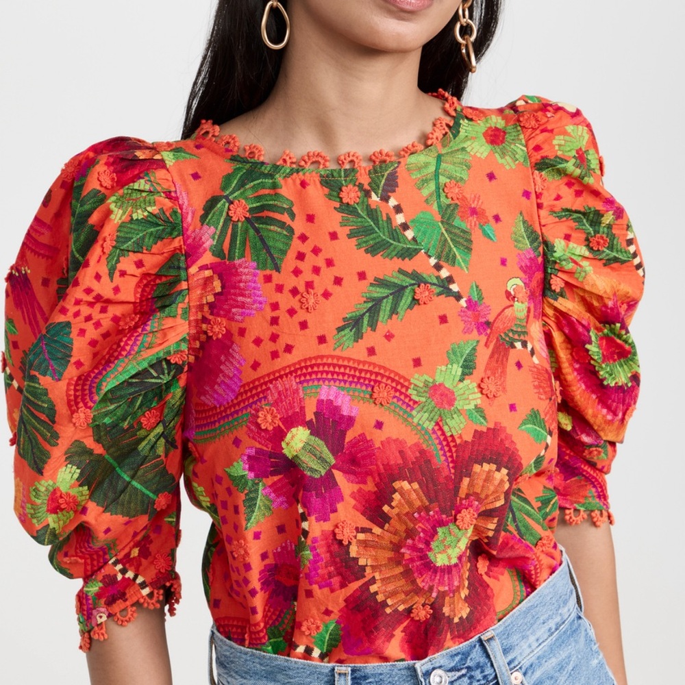 NWT Farm Rio Blooming Garden Orange Blouse sz Large